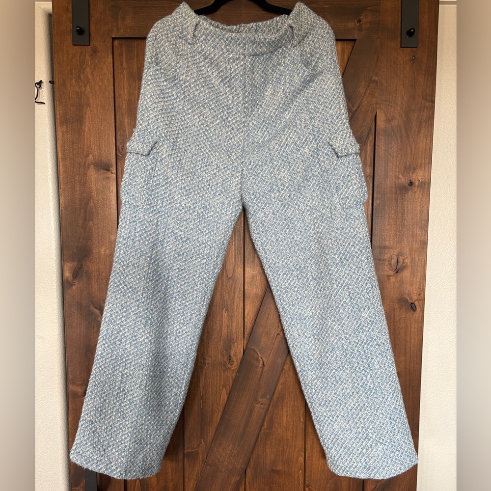 Stylish Women's Tweed Baby Blue and White Cargo Pants.